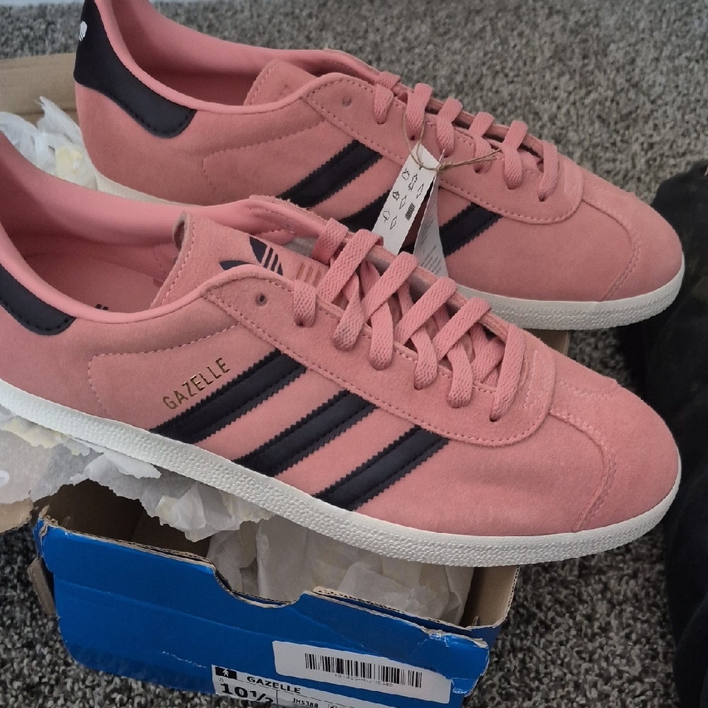 adidas Gazelle Pink Suede Sneakers with Black Stripes